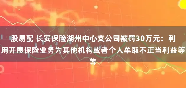 股易配 长安保险湖州中心支公司被罚30万元：利用开展保险业务为其他机构或者个人牟取不正当利益等